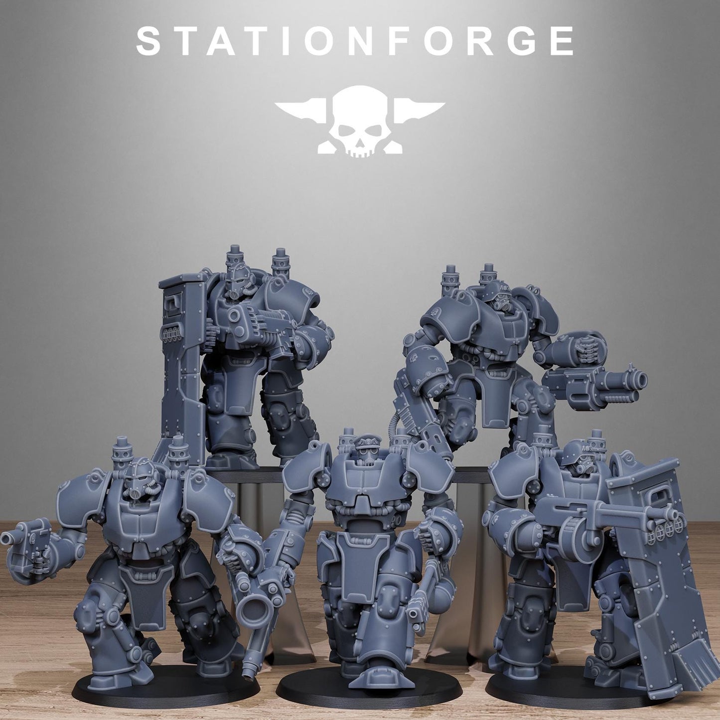 GrimGuard Power Armor Modular Set Miniatures by STATIONFORGE,  Imperial Guard Mechanized Infantry regiment