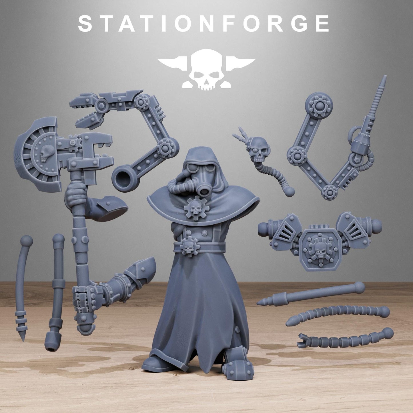 GrimGuard Tech Engineers, Space Techno-bots, modular Sci-Fi warriors by STATIONFORGE, Sci-Fi Wargames Cyber-themed Grimdark miniatures