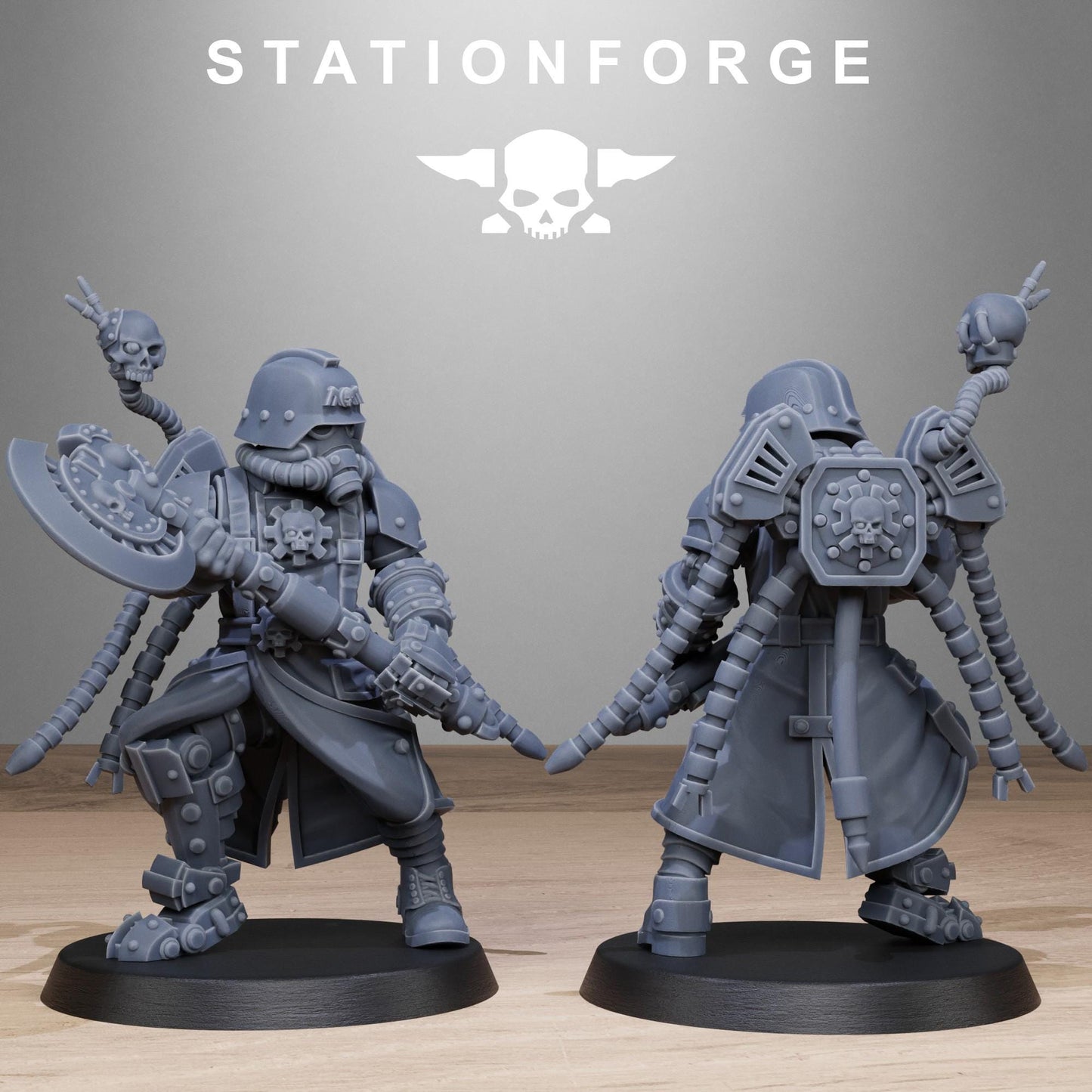 GrimGuard Tech Engineers, Space Techno-bots, modular Sci-Fi warriors by STATIONFORGE, Sci-Fi Wargames Cyber-themed Grimdark miniatures