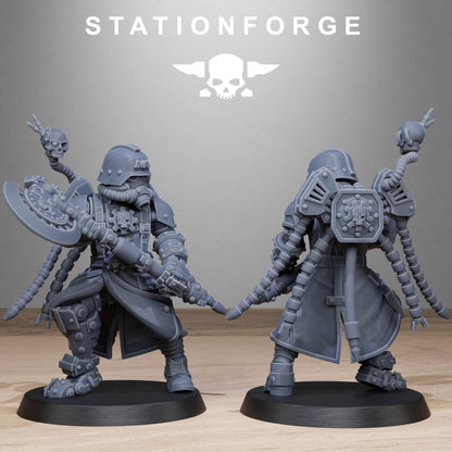 GrimGuard Tech Engineers, Space Techno-bots, modular Sci-Fi warriors by STATIONFORGE, Sci-Fi Wargames Cyber-themed Grimdark miniatures