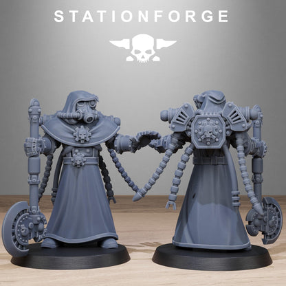 GrimGuard Tech Engineers, Space Techno-bots, modular Sci-Fi warriors by STATIONFORGE, Sci-Fi Wargames Cyber-themed Grimdark miniatures