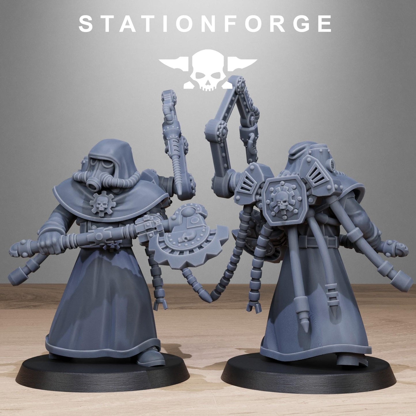 GrimGuard Tech Engineers, Space Techno-bots, modular Sci-Fi warriors by STATIONFORGE, Sci-Fi Wargames Cyber-themed Grimdark miniatures