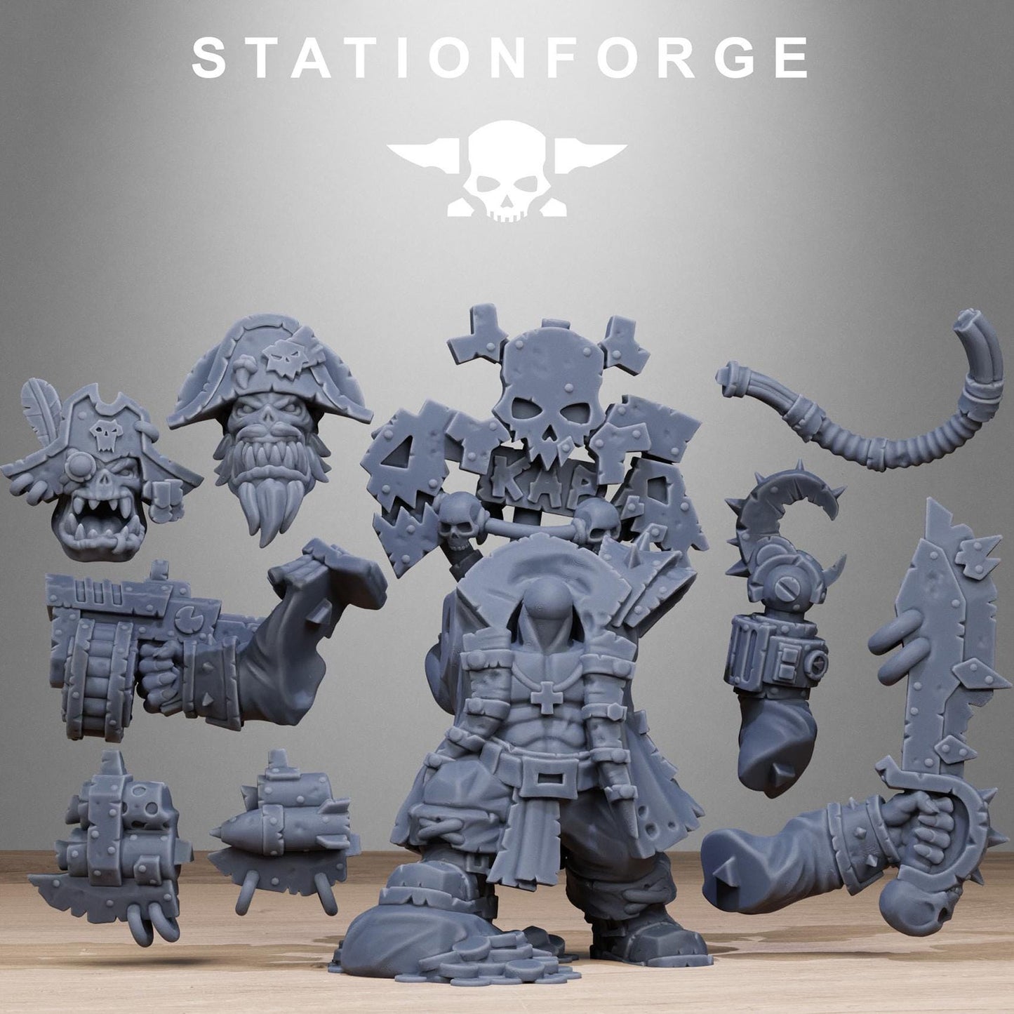 Orkaz Pirate, Space-Faring Orkish Menace Sculpted by STATIONFORGE, Grimdark Compatible, Sci-Fi Wargame Scale
