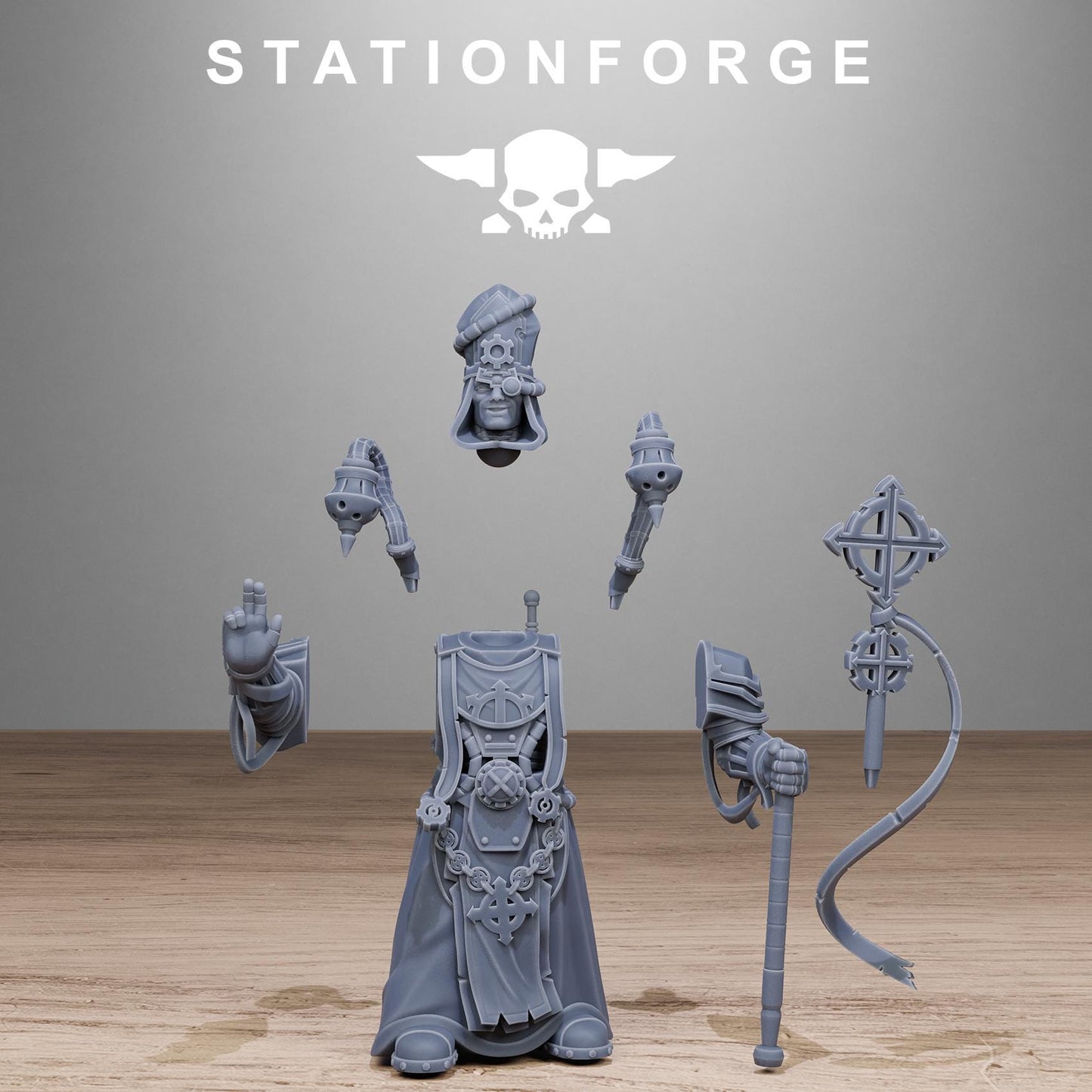 Scavenger Lectern Walker, Space Techno-bots, modular Sci-Fi warriors by STATIONFORGE, Sci-Fi Wargames Cyber-themed Grimdark miniatures