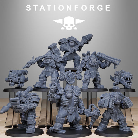 Orkaz Smashers, Space-Faring Orkish Menace Sculpted by STATIONFORGE, Grimdark Compatible, Sci-Fi Wargame Scale