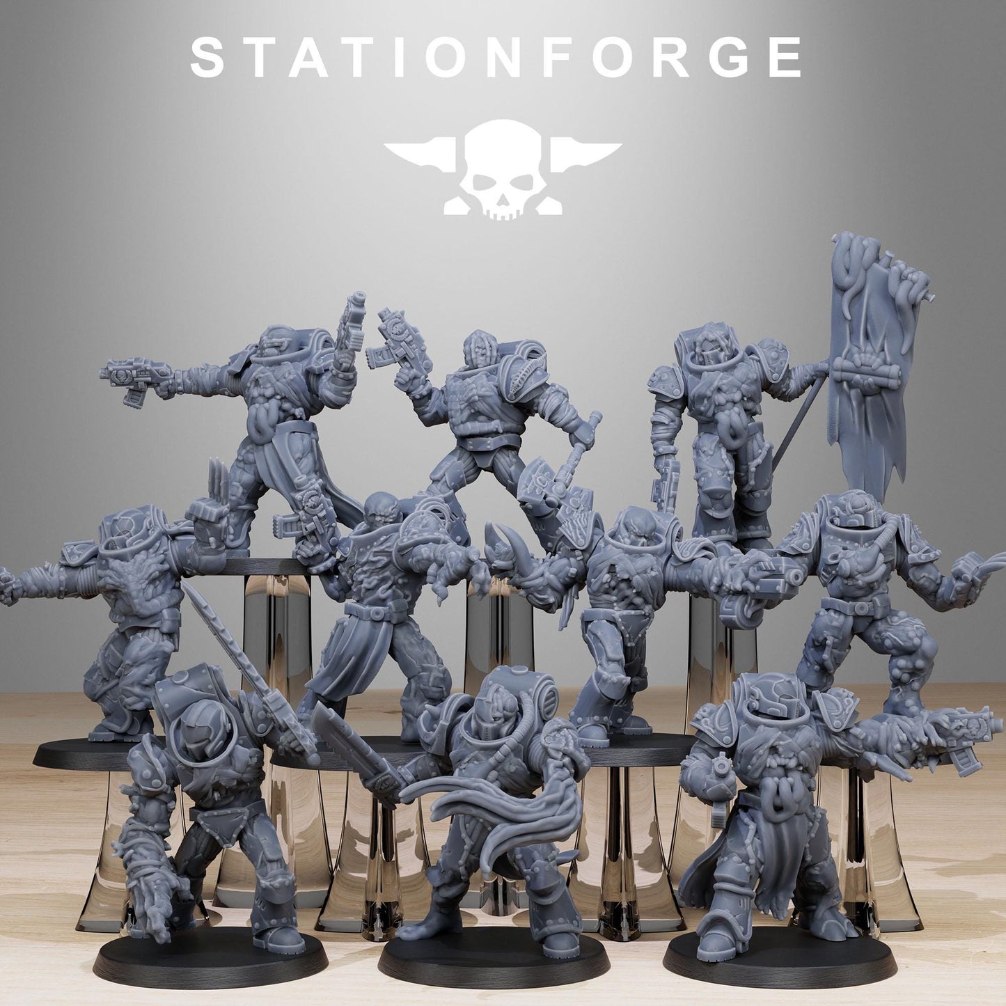 Corrupted Socratis Infantry, Modular Sci-Fi Marine warriors by STATIONFORGE, Grimdark Wargames Proxy