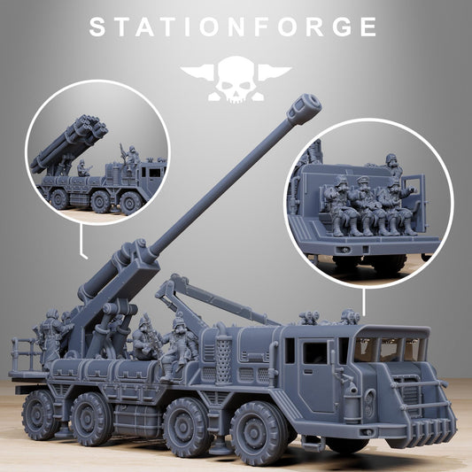 GrimGuard Artillery Vehicle, Modular Sci-Fi Guardsmen Vehicle by STATIONFORGE, Sci-fi Wargames Proxy, Imperial Guard Transport Truck