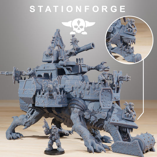 Orkaz Run Rolla, Space-Faring Orkish Menace Sculpted by STATIONFORGE, Grimdark Compatible, Scaled for Sci-Fi Miniature Wargames