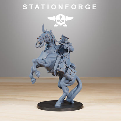 GrimGuard Cavalry Captain, Death Korps Proxy, Sci-Fi Wargames Miniatures by STATIONFORGE