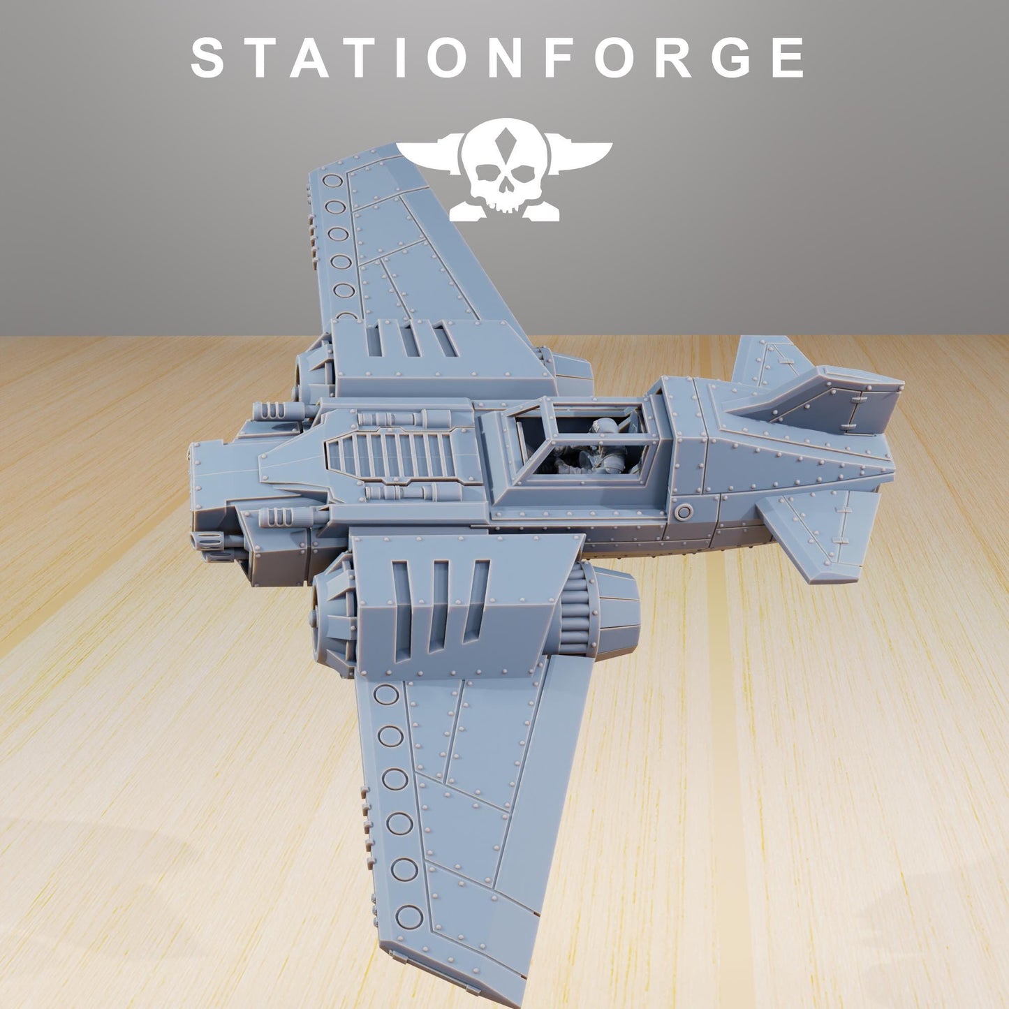 GrimGuard SF-19A Fighter Plane, Modular Sci-Fi Guardsmen Warplane by STATIONFORGE, Sci-fi Wargames Proxy, Imperial Guard Transport