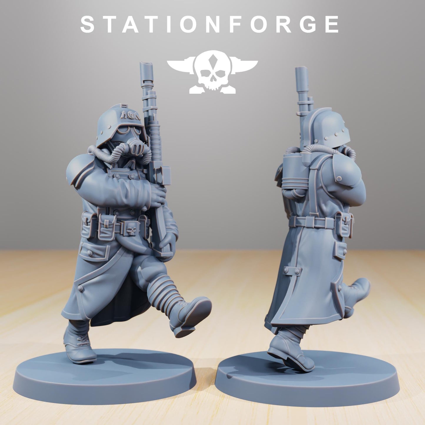 Grimguard Marching Poses, Death Korps Proxy, Sci-Fi Wargames Miniatures by STATIONFORGE