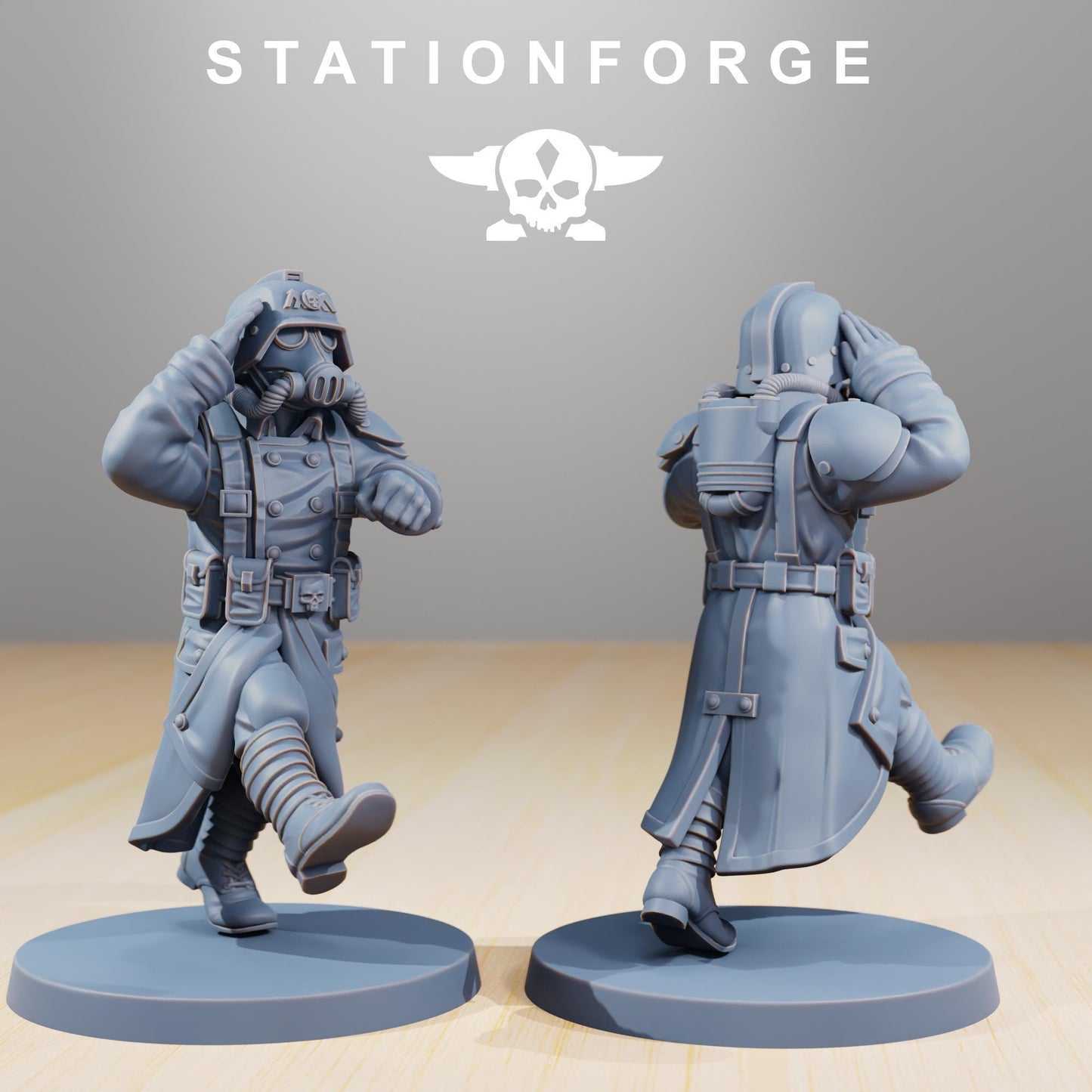 Grimguard Marching Poses, Death Korps Proxy, Sci-Fi Wargames Miniatures by STATIONFORGE