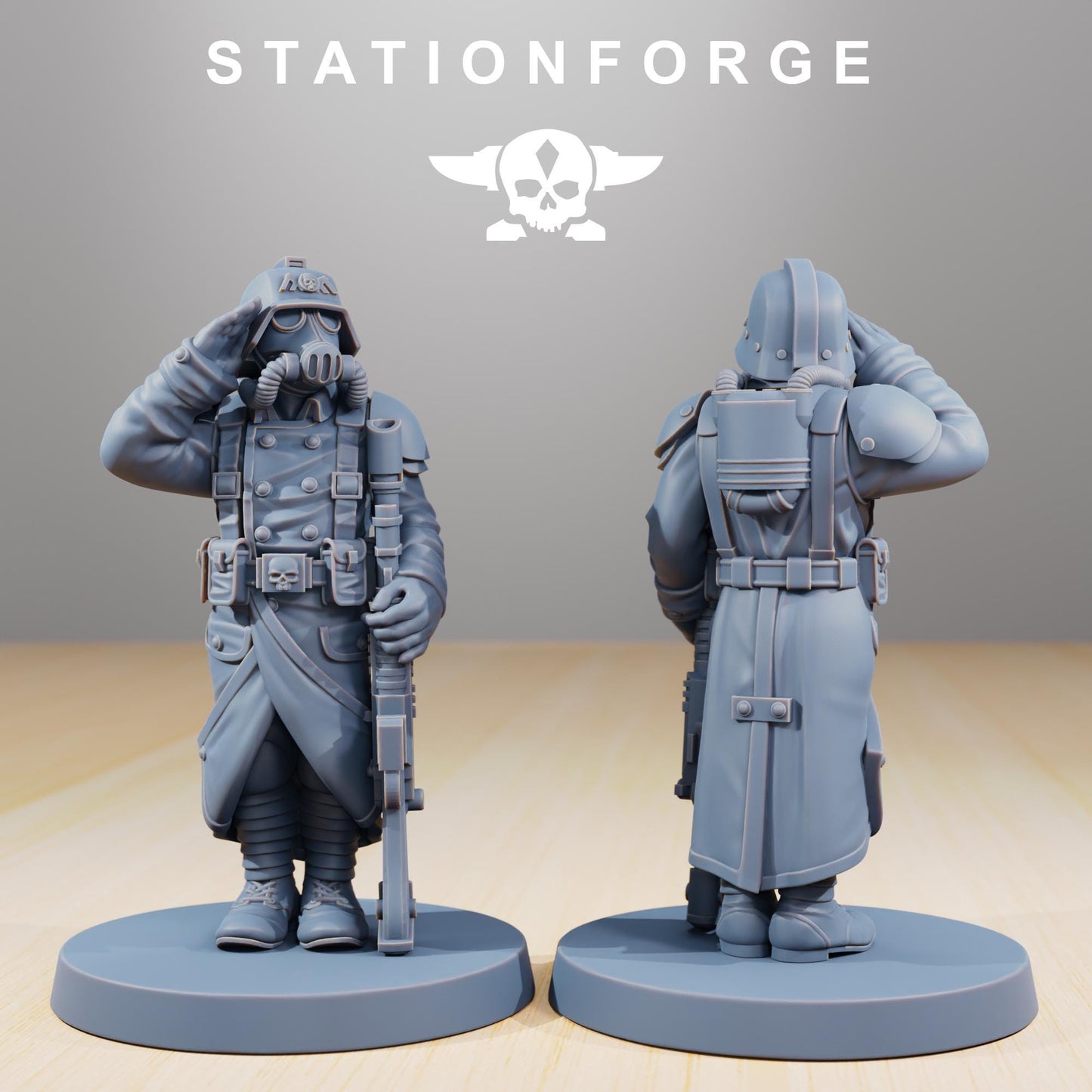 Grimguard Marching Poses, Death Korps Proxy, Sci-Fi Wargames Miniatures by STATIONFORGE