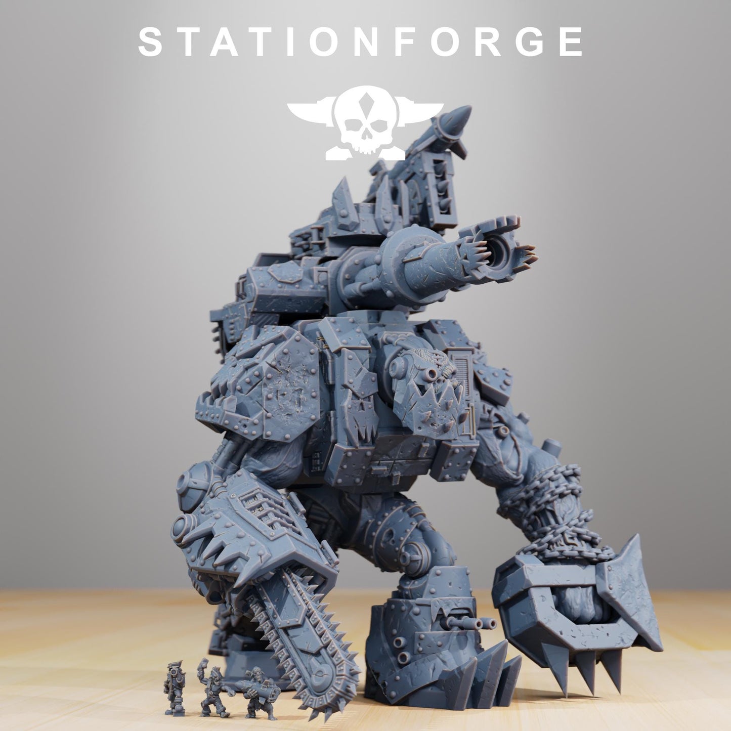 Orkaz Mega Steppa, Space-Faring Orkish Menace Sculpted by STATIONFORGE, Grimdark Compatible, Scaled for Sci-Fi Miniature Wargames