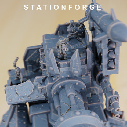 Orkaz Mega Steppa, Space-Faring Orkish Menace Sculpted by STATIONFORGE, Grimdark Compatible, Scaled for Sci-Fi Miniature Wargames