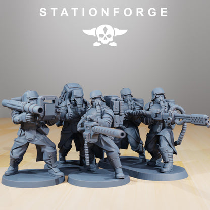 GrimGuard - Armored Squad, Death Korps Proxy, Sci-Fi Wargames Miniatures by STATIONFORGE