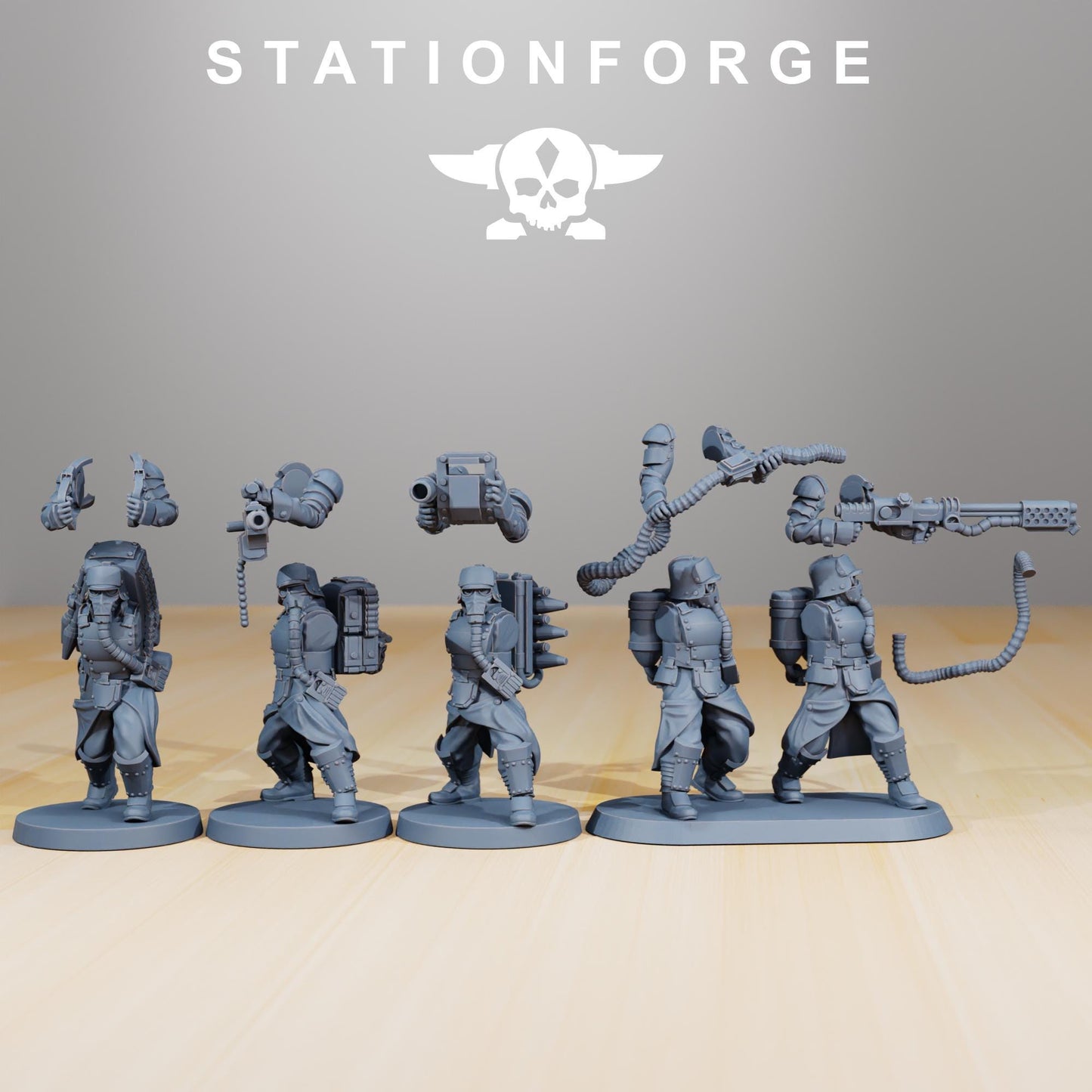 GrimGuard - Armored Squad, Death Korps Proxy, Sci-Fi Wargames Miniatures by STATIONFORGE