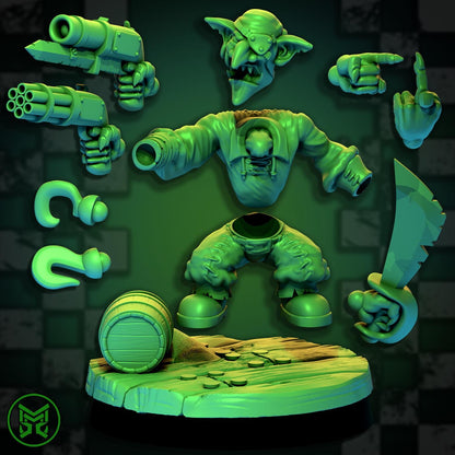 Modular Pirate Gobbos - set 1, Space-Faring Orkish Menace Sculpted by Mekka Miniatures, Grimdark Compatible, Scaled for Miniature Wargames