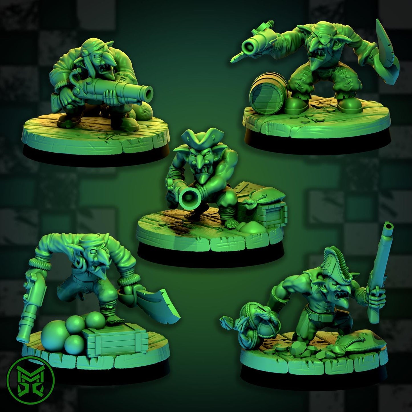 Modular Pirate Gobbos - set 1, Space-Faring Orkish Menace Sculpted by Mekka Miniatures, Grimdark Compatible, Scaled for Miniature Wargames