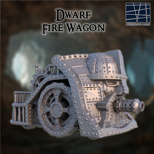 Dwarf Fire Wagon - Tabletop Terrain - 28 MM, Tabletop 3D Printed Terrain by MiniatureLand, Perfect for Wargaming and RPGs