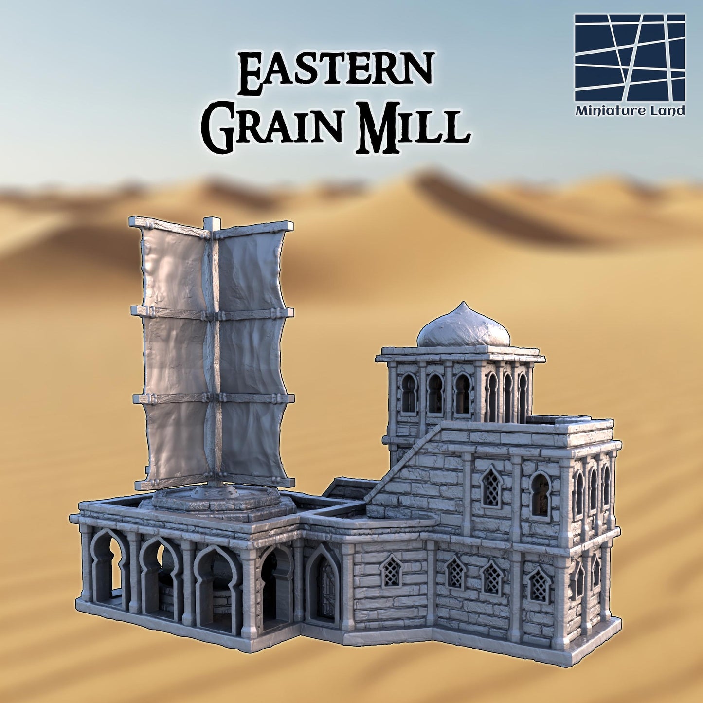 Eastern Grain Mill - Tabletop Terrain - 28 MM, Tabletop 3D Printed Terrain by MiniatureLand, Perfect for Wargaming and RPGs