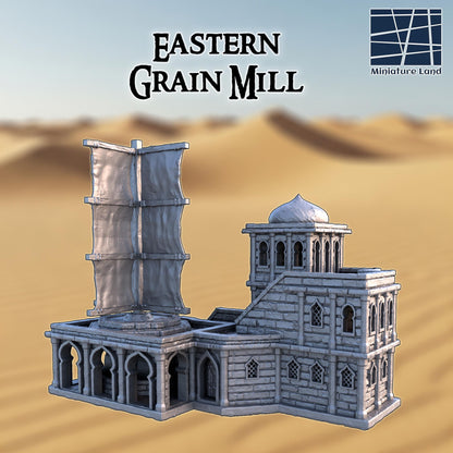 Eastern Grain Mill - Tabletop Terrain - 28 MM, Tabletop 3D Printed Terrain by MiniatureLand, Perfect for Wargaming and RPGs