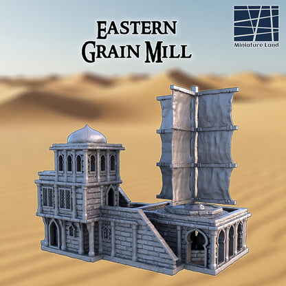 Eastern Grain Mill - Tabletop Terrain - 28 MM, Tabletop 3D Printed Terrain by MiniatureLand, Perfect for Wargaming and RPGs