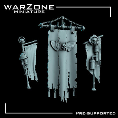 Banners / Flags Basing Bits Vol. 01, Grimdark Conversion Parts and Basing Materials Sculpted by WarZone Miniature