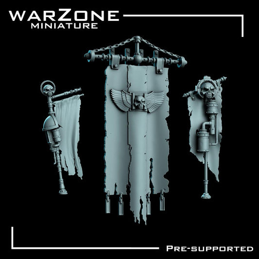 Banners / Flags Basing Bits Vol. 01, Grimdark Conversion Parts and Basing Materials Sculpted by WarZone Miniature