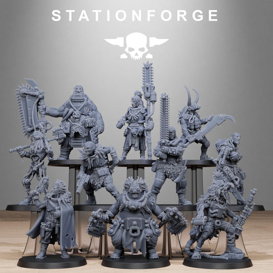 Techno Savage Barbarians, Chaos Worshipper Sci-Fi Wargames Miniatures by STATIONFORGE, Corrupted Imperial Guard