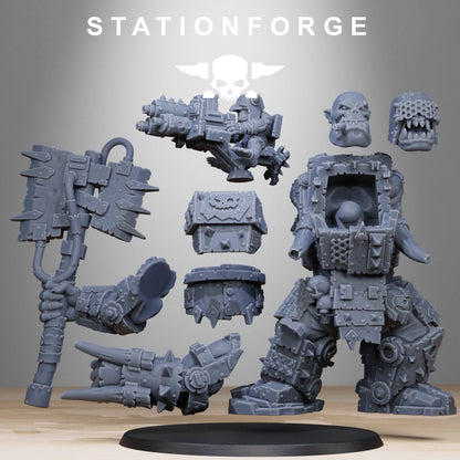 Orkaz Commander, Space-Faring Orkish Menace Sculpted by STATIONFORGE, Grimdark Compatible, Sci-Fi Wargame Scale