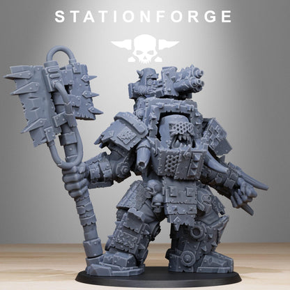 Orkaz Commander, Space-Faring Orkish Menace Sculpted by STATIONFORGE, Grimdark Compatible, Sci-Fi Wargame Scale