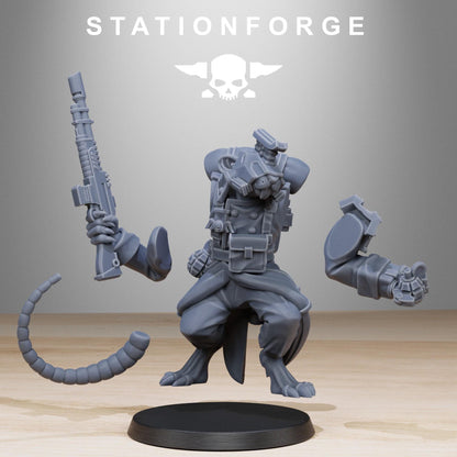 GrimGuard Raticus, Space Techno-Rats, monopose Sci-Fi warriors by STATIONFORGE, Sci-Fi Wargames Rat-Themed Grimdark miniatures