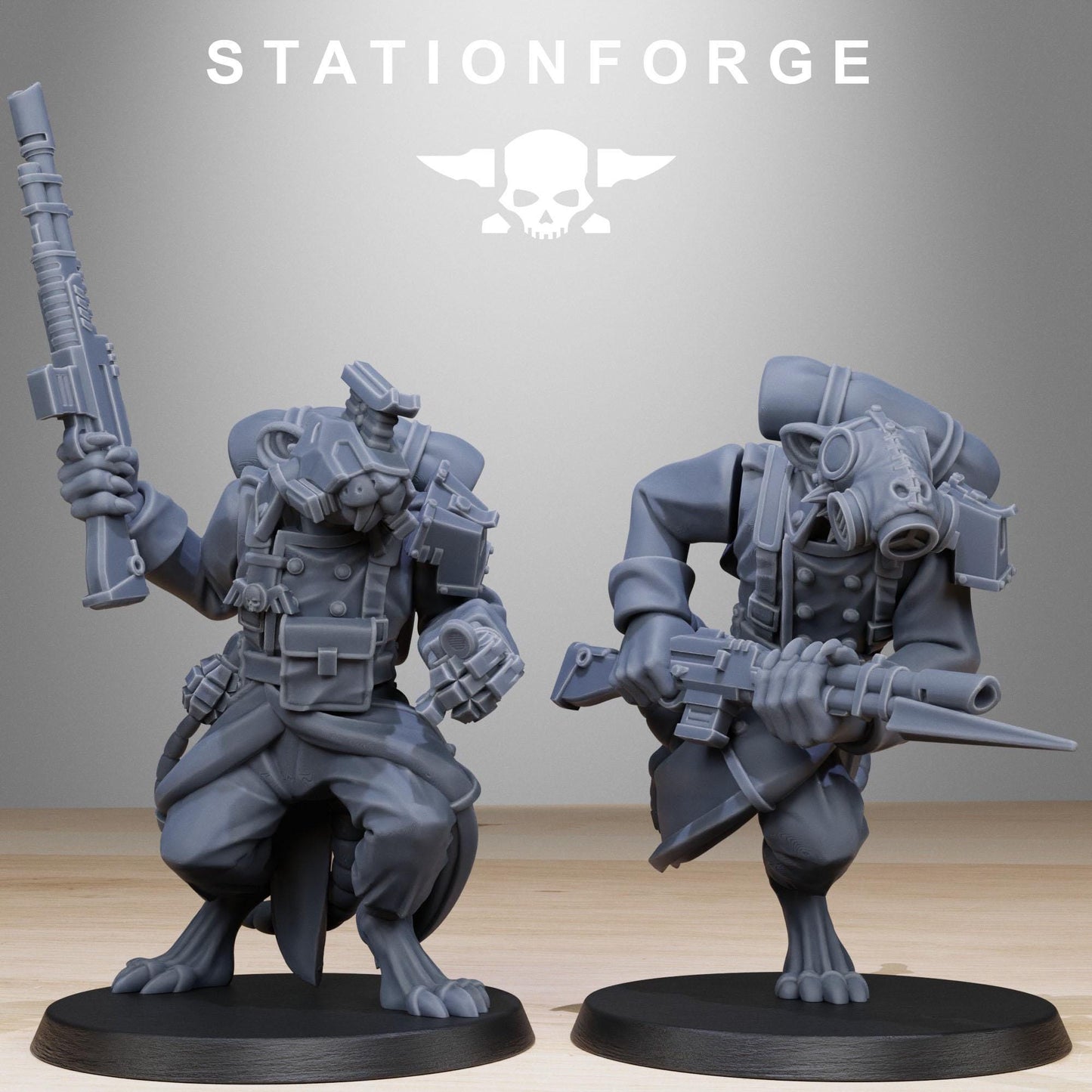 GrimGuard Raticus, Space Techno-Rats, monopose Sci-Fi warriors by STATIONFORGE, Sci-Fi Wargames Rat-Themed Grimdark miniatures