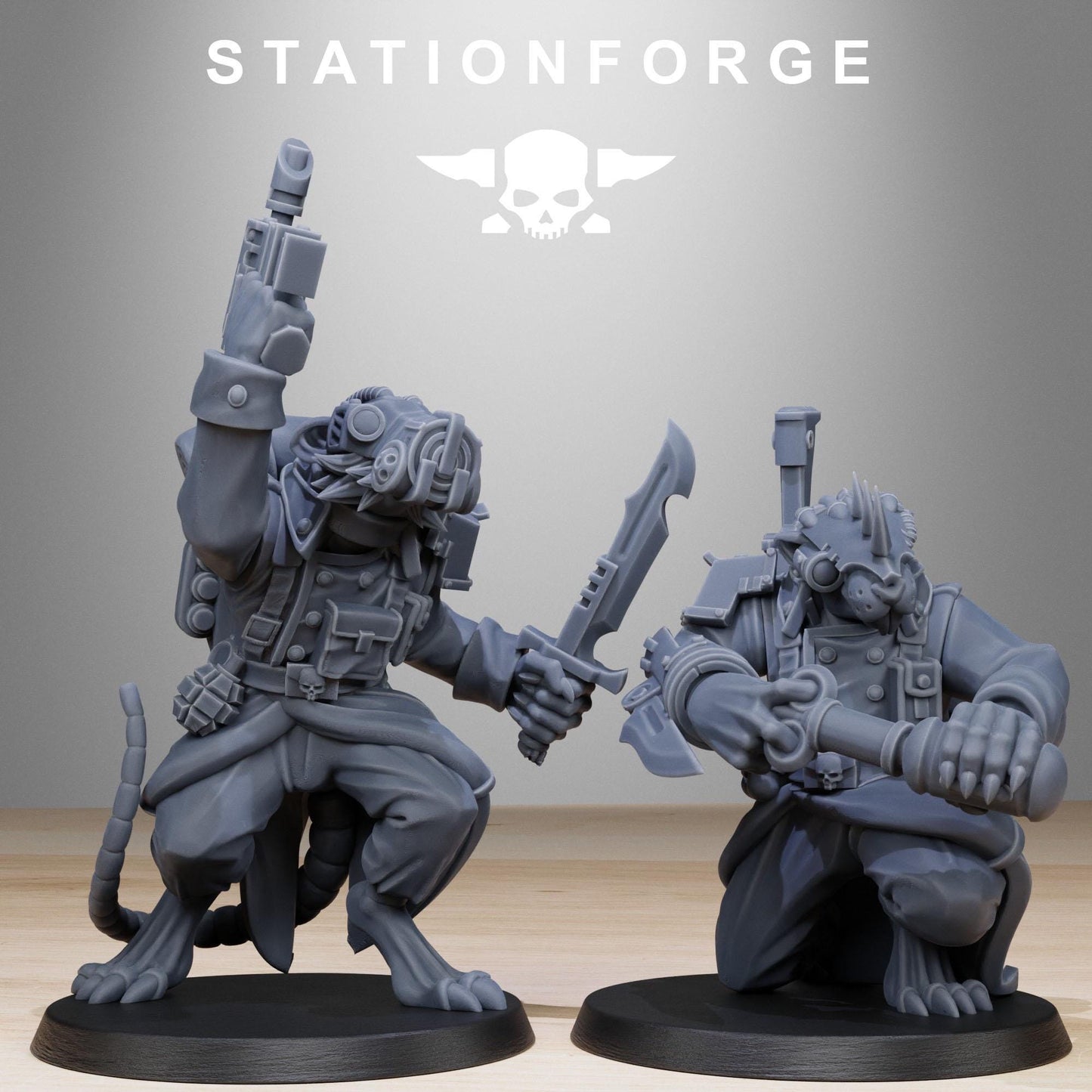 GrimGuard Raticus, Space Techno-Rats, monopose Sci-Fi warriors by STATIONFORGE, Sci-Fi Wargames Rat-Themed Grimdark miniatures