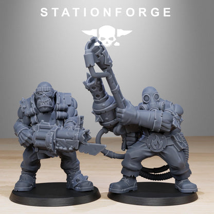 Orkaz Team Fighters, Space-Faring Orkish Menace Sculpted by STATIONFORGE, Grimdark Compatible, Sci-Fi Wargame Scale