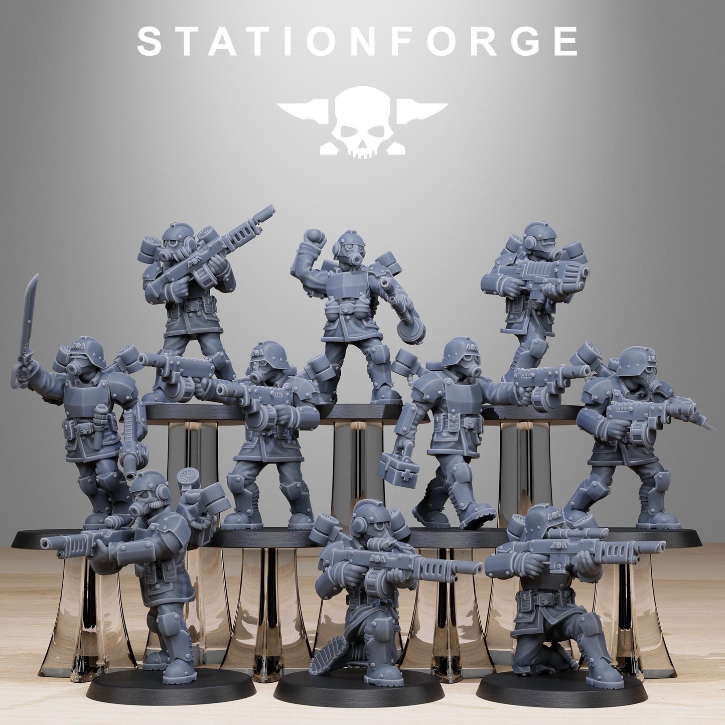 GrimGuard Aero Troops, Death Korps Proxy, Sci-Fi Wargames Miniatures by STATIONFORGE