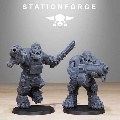 Orkaz Spec Team, Space-Faring Orkish Menace Sculpted by STATIONFORGE, Grimdark Compatible, Sci-Fi Wargame Scale