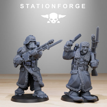 GrimGuard Frostwatch Skiers, Death Korps Proxy, Sci-Fi Wargames Miniatures by STATIONFORGE