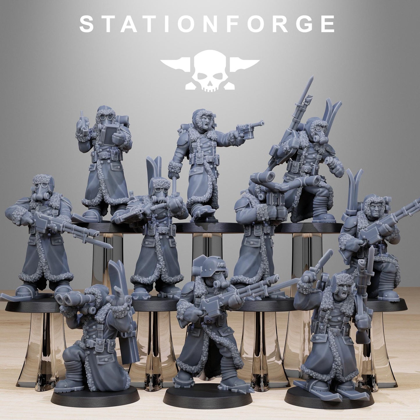 GrimGuard Frostwatch Skiers, Death Korps Proxy, Sci-Fi Wargames Miniatures by STATIONFORGE