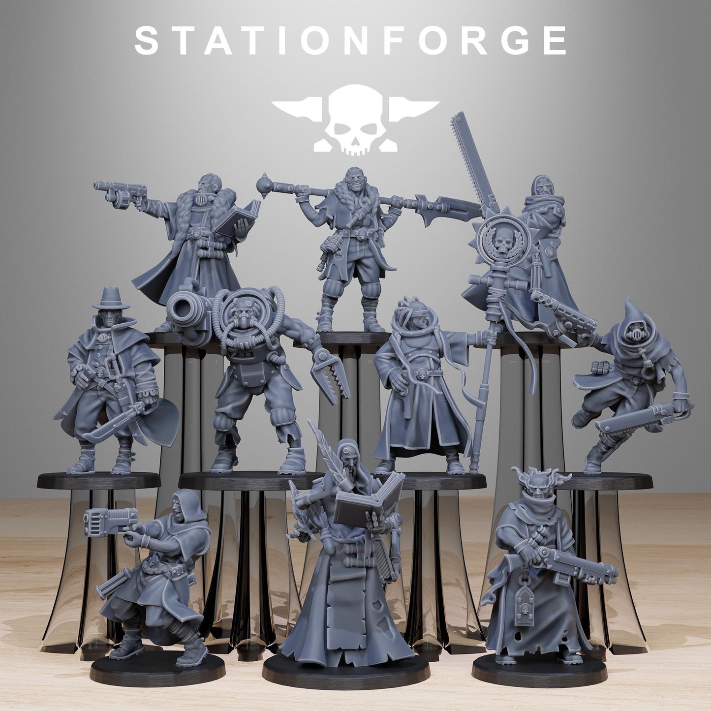 GrimCorp Mercenaries, Death Korps Proxy, Sci-Fi Wargames Miniatures by STATIONFORGE