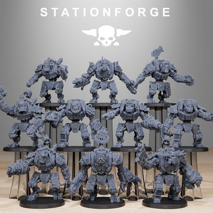 Orkaz Bots Infantry, Space-Faring Orkish Menace Sculpted by STATIONFORGE, Grimdark Compatible, Sci-Fi Wargame Scale
