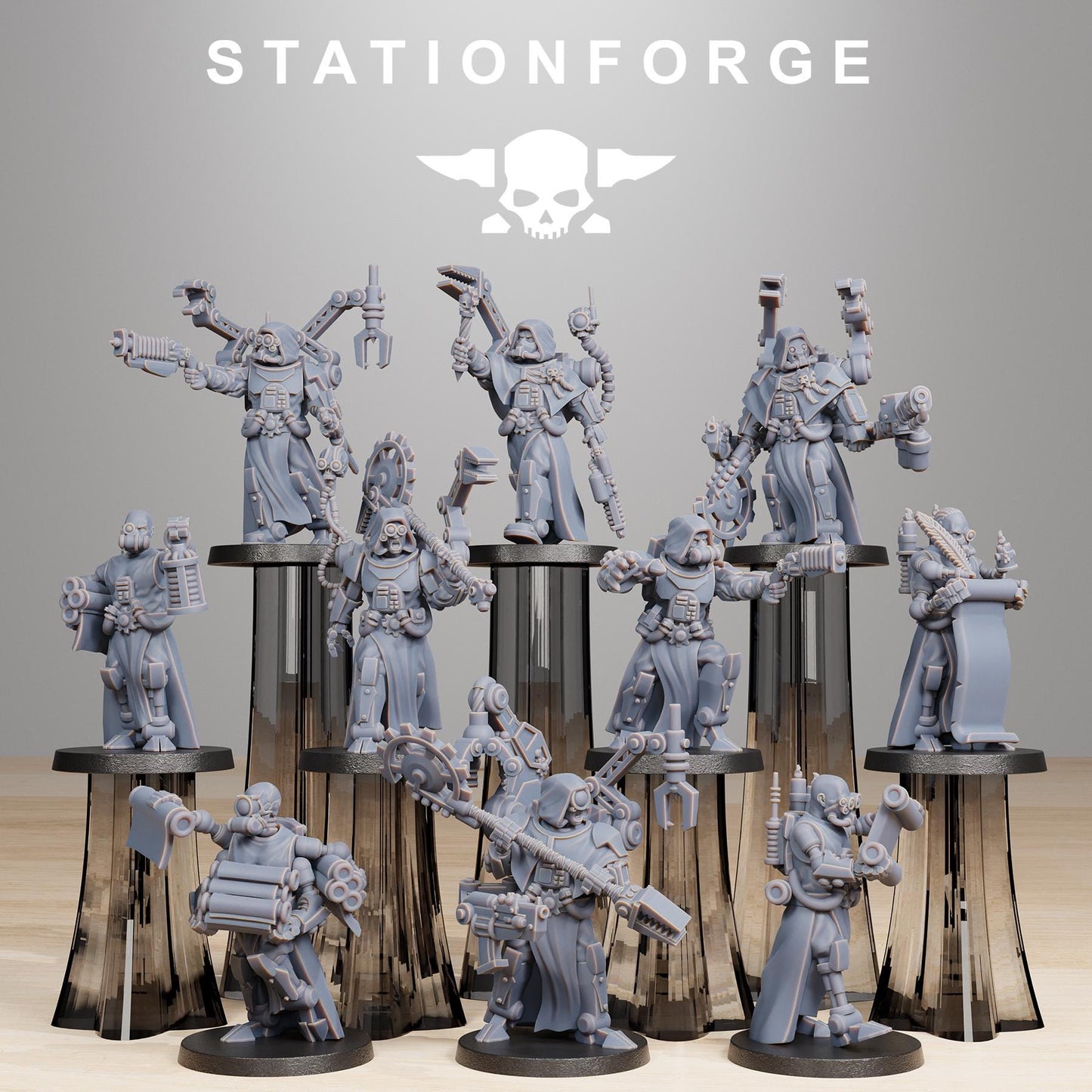 Scavenger Vicars, Space Techno-bots, modular Sci-Fi warriors by STATIONFORGE, Sci-Fi Wargames Cyber-themed Grimdark miniatures