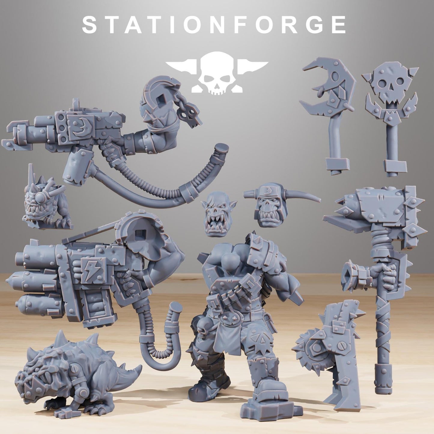 Orkaz BlackSkull, Space-Faring Orkish Menace Sculpted by STATIONFORGE, Grimdark Compatible, Sci-Fi Wargame Scale