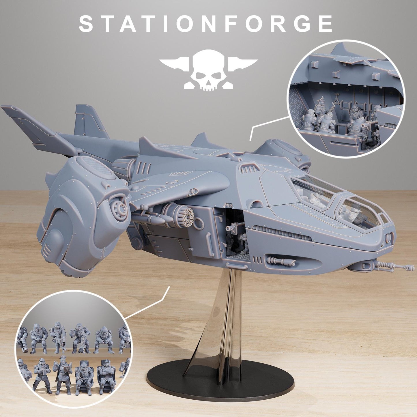 Vaskar Dropship, Modular Sci-Fi Guardsmen Warplane by STATIONFORGE, Sci-fi Wargames Proxy, Imperial Guard Transport