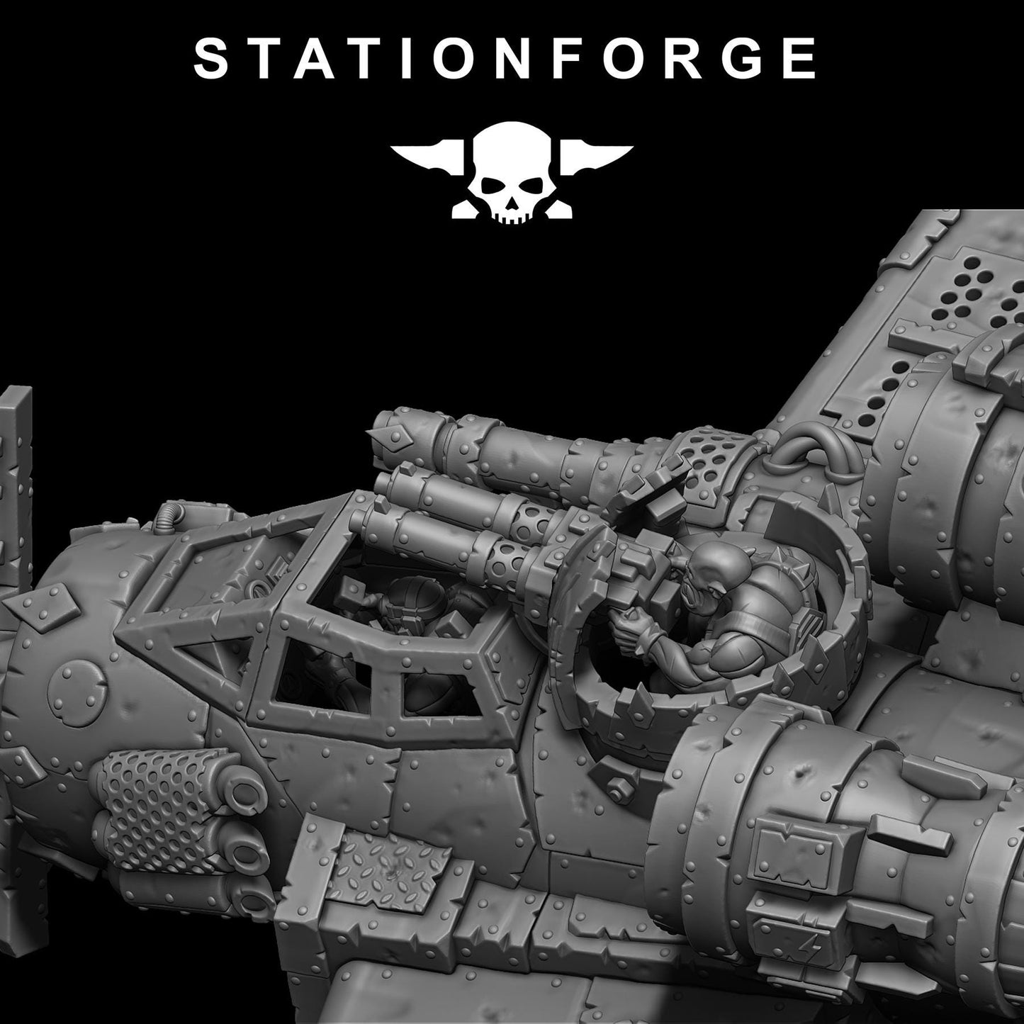 Orkaz Plane, Space-Faring Orkish Menace Sculpted by STATIONFORGE, Grimdark Compatible, Sci-Fi Wargame Scale