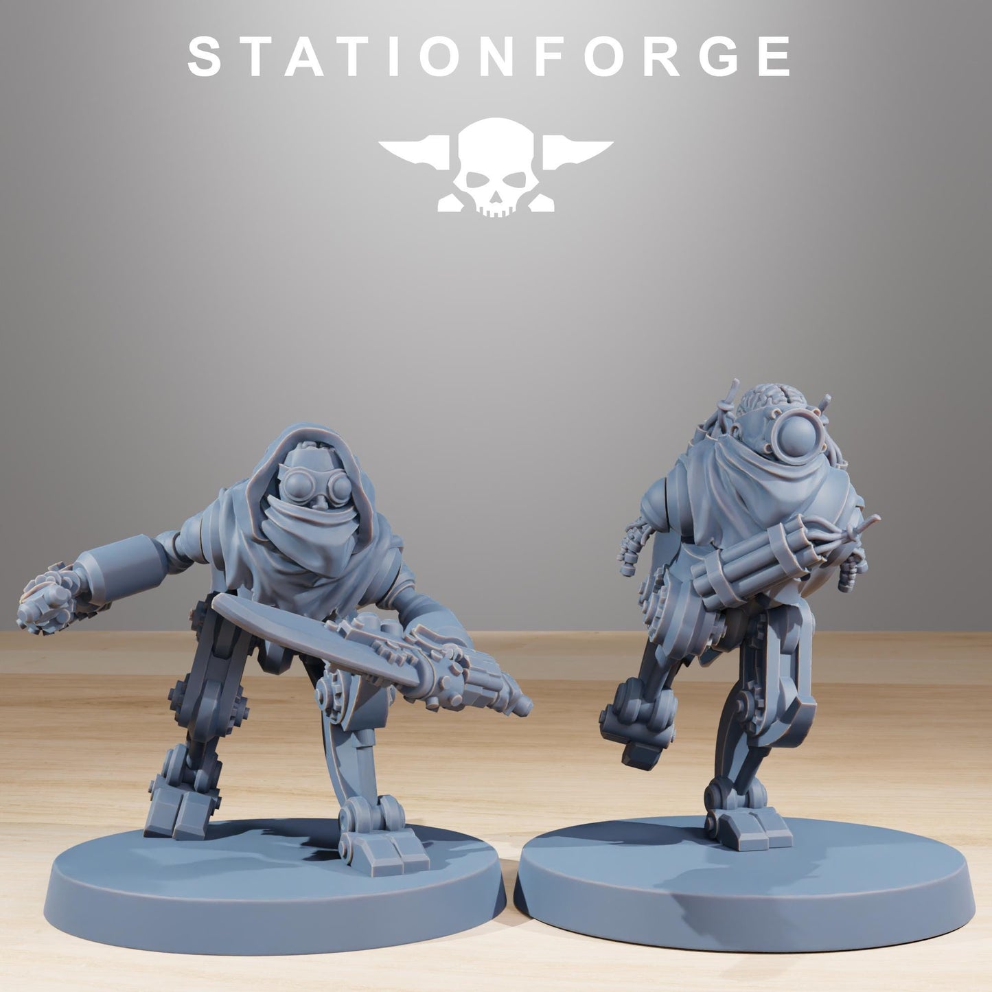Scavenger Halflings, Space Techno-bots, modular Sci-Fi warriors by STATIONFORGE, Sci-Fi Wargames Cyber-themed Grimdark miniatures