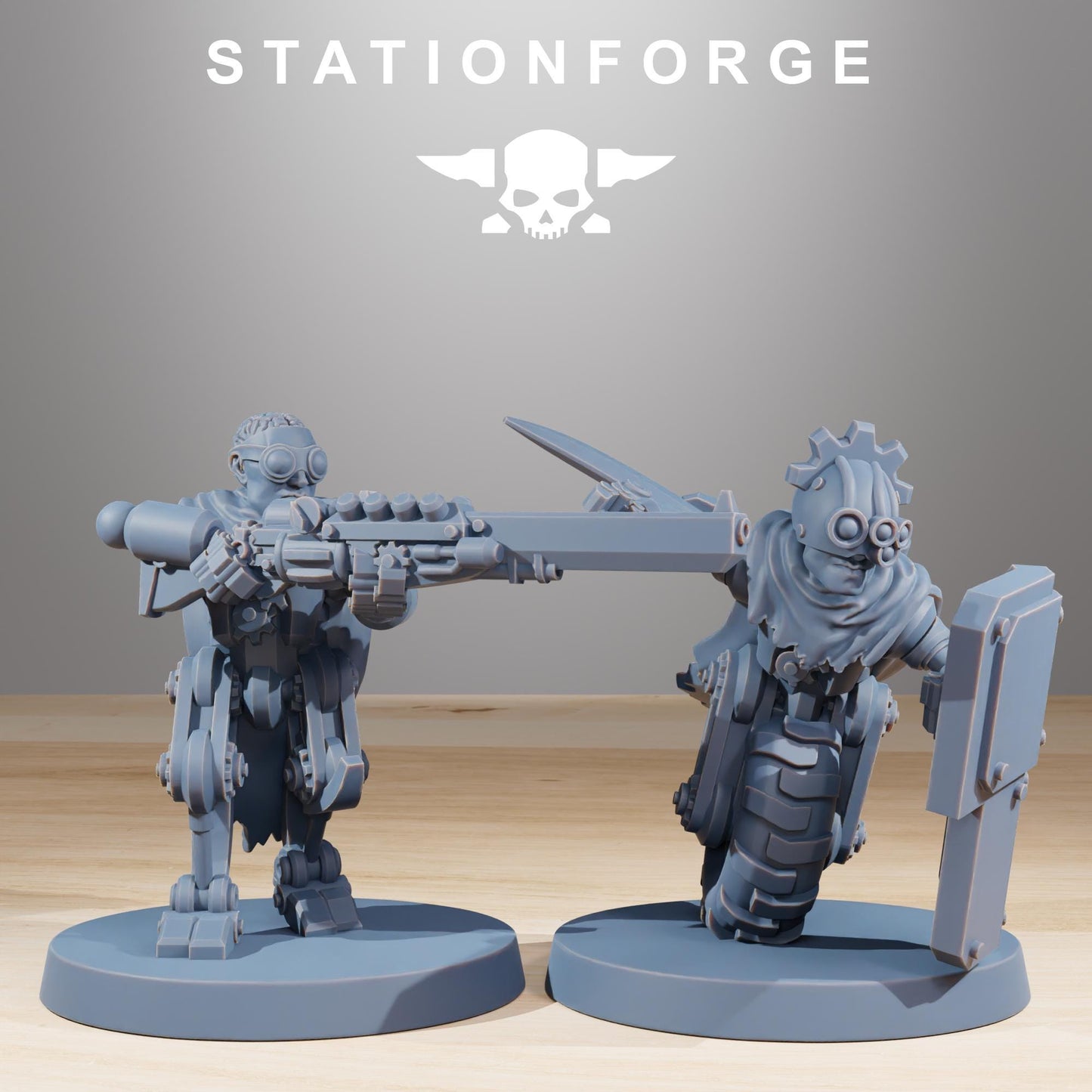 Scavenger Halflings, Space Techno-bots, modular Sci-Fi warriors by STATIONFORGE, Sci-Fi Wargames Cyber-themed Grimdark miniatures