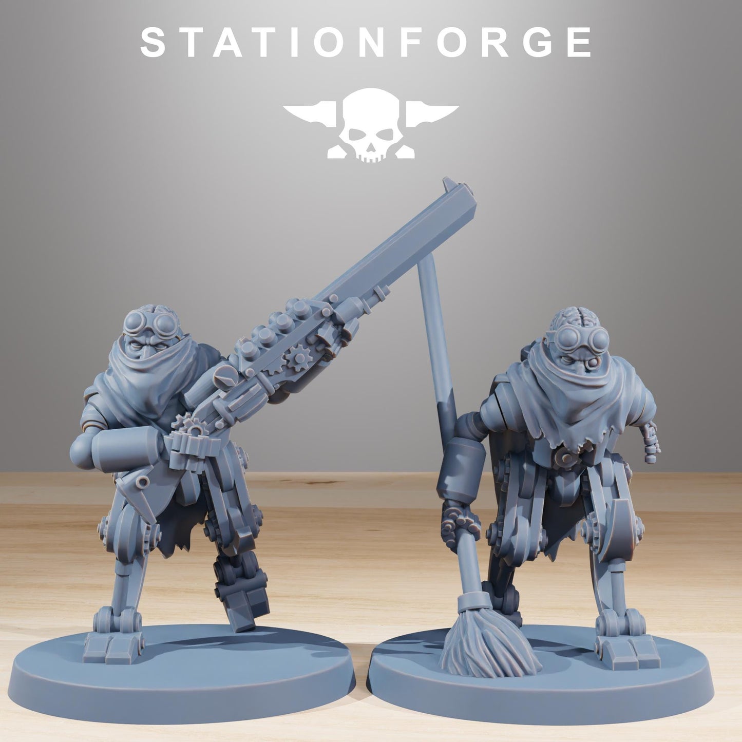 Scavenger Halflings, Space Techno-bots, modular Sci-Fi warriors by STATIONFORGE, Sci-Fi Wargames Cyber-themed Grimdark miniatures