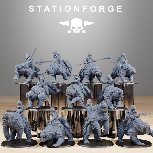 GrimGuard Bear Riders Modular Set Miniatures by STATIONFORGE,  Imperial guard cavalry regiment